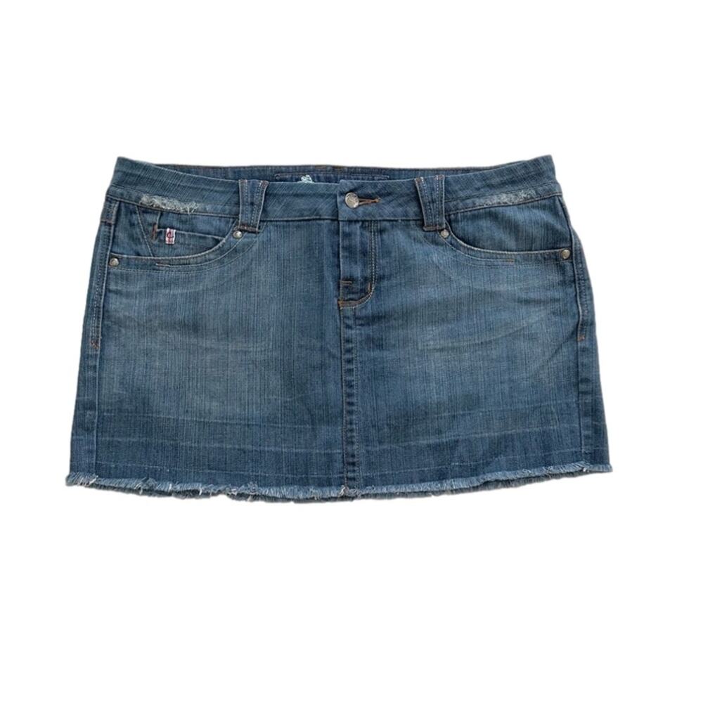Candies Jen Skirt Distressed Light Wash Y2K Denim Jean Mini Skirt Size 13 Junior
